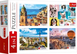 Trefl Puzzle 4x1000 darab - Amalfi, Kutyaportrék, Léggömbök Kappadókiában és Park Güell