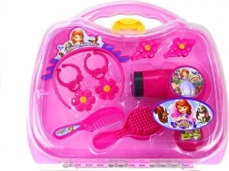 kis hercegnőnek való kis bőrönd – fodrászkészlet hajszárítóval, koronával és ékszerekkel