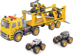 Autószállító kamion autókkal és effektekkel