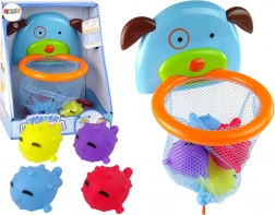 Fürdőjáték mini kosárlabda kutyussal és gumihalacskákkal
