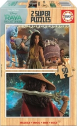Fából készült puzzle Raya és a sárkány 2x50 darab