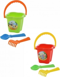 Homokozó készlet vödörrel, lapáttal és gereblyével