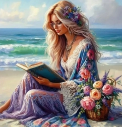 Gyémántszemes kirakó Lány könyvvel 30x40 cm