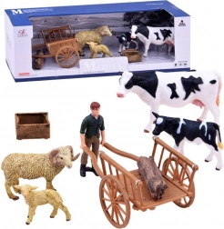 Farmás figurakészlet – tehén, borjú, kos, bárány és farmer állatkarámmal – C
