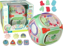 Interaktív oktató kocka formaválogatóval, telefonnal és zongorával