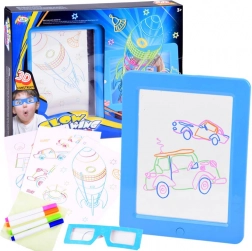 Háttérvilágításos rajztábla 3D szemüveggel és neon filcekkel – Kék