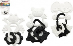 Állatkás rágóka függőkkel, fekete-fehér, 9 cm