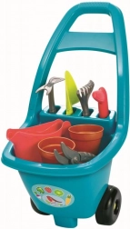 Kerti kézikocsi gyerekeknek szerszámokkal, virágcserepekkel és locsolókannával