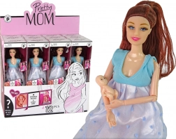 Terhes baba kék ruhában, kisbabával