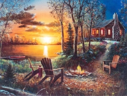 Gyémántszemes kirakó – tóparti ház 30 × 40 cm