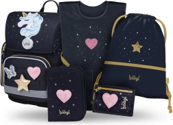 Baagl iskolai szett 5 db Ergo Unicorn Gold – iskolatáska, tolltartó, tornazsák, kötény és nyakba akasztható pénztárca
