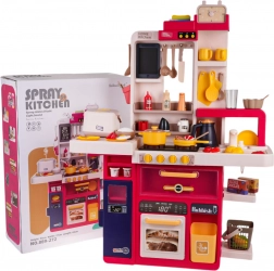 Interaktív gyerek konyha gőzzel, fényekkel és hangokkal, 80 darab – Piros