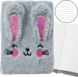 Plüss jegyzetfüzet A5 plüss nyuszival, vonalas, szürke