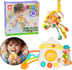 Szenzoros játék csörgő és rágóka üveg formában 3 az 1-ben