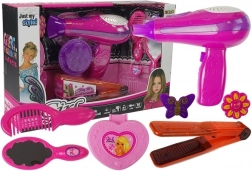 Szépségkészlet tartozékokkal: rózsaszín hajszárító és hajvasaló