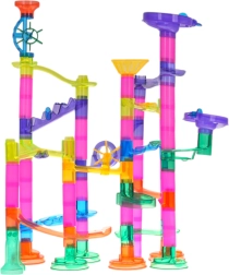 Golyópálya építőkészlet, 105 darab, világító golyókkal