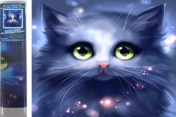 Gyémántszemes festés szürke kiscicával 30 × 40 cm