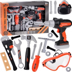 Nagy készlet kis barkácsolóknak fúróval, kalapáccsal és kulccsal