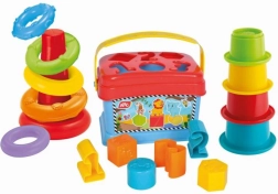 3 az 1-ben játszókészlet – formabedobó, piramis és poharak