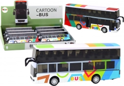 Kétszintes színes fém autóbusz lendkerekes meghajtással, fényekkel és hangokkal