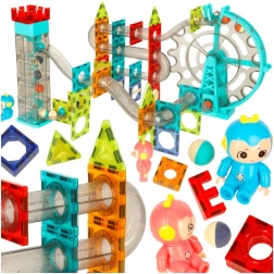 Mágneses építőkészlet golyópályával és zenével, 118 darab