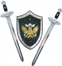 lovagi készlet pajzzsal és két karddal gyerekeknek