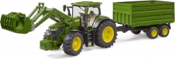 John Deere 7R traktor homlokrakodóval és utánfutóval