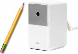 Kézi ceruzahegyező tartállyal és állítható éllel, fehér