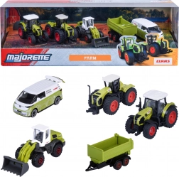 Majorette Claas Farm készlet 5 járművel – traktorok, pótkocsi és Volkswagen