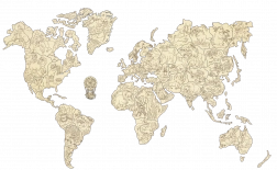 3D Világtérkép Állatokkal Fából, M méret