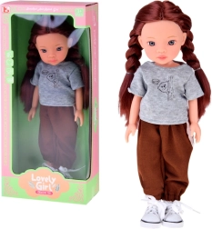 Lovely Girl baba szatén copfokkal sportos öltözetben 33 cm