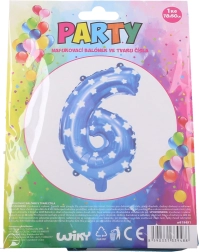 Felfújható lufi 6-os szám, kék, csillagmintás, 78 × 50 cm