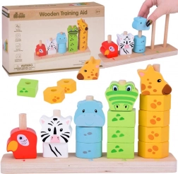 Fából készült állatos rakosgató játék a színek és számok tanulásához