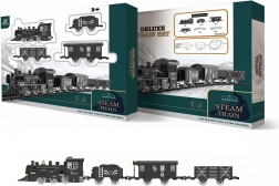 Füstölő vonatszerelvény fény- és hangeffektekkel, állítható pályával 135 × 75 cm