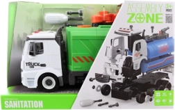 Csavarozható szemetesautó elemekkel és lendkerékkel