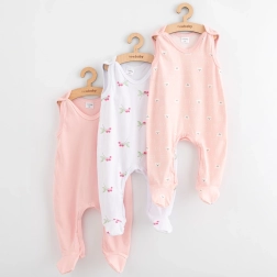 Újszülött rugdalózó NEW BABY Classic II, szett 3 db, kislány, méret 56 (0–3 hó)