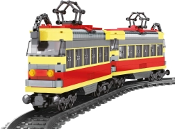 Kompatibilis építőkészlet akkumulátoros villamos pályával, 724 db