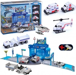 Woopie tematikus repülőtéri rendőrkapitányság készlet autókkal és helikopterrel, 37 darab