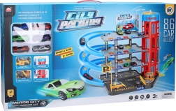 Parkolóállomás 6 fém autóval 55x40x44 cm