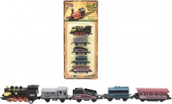 Kisvonat vagonokkal, 5 db, fém/műanyag, 8 cm, visszahúzós