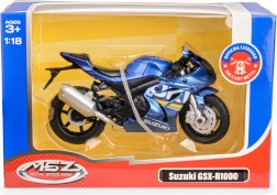 1:18 méretű Suzuki GSX‑R1000 motorkerékpár modell, kék