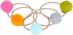Hajgumik színes pomponokkal - 5 db