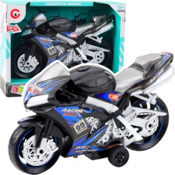fekete-kék verseny motor kerékpár fényeffektussal és hanggal