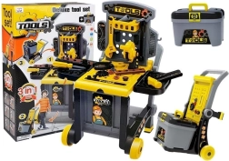3 az 1-ben gyerek munkapad kocsival és szerszámos bőrönddel