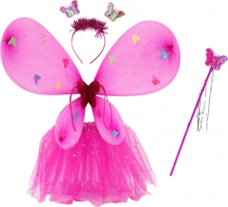 Varázslatos tündér jelmez pillangószárnyakkal – sötétrózsaszín szett gyerekeknek
