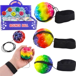 Gumis labda csuklópánttal – reflex- és koordinációs edzéshez, 6,5 cm