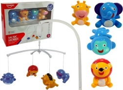 Zenei körhinta kiságy fölé állatkákkal, elemek nélkül