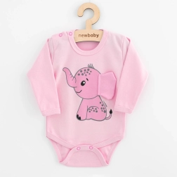 Hosszú ujjú újszülött body NEW BABY Happy Elephant rózsaszín