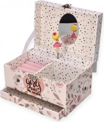 Zenélő balerina ékszerdoboz – rózsaszín virágmintás
