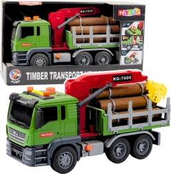 Darusz és világítással ellátott fatörzs-szállító teherautó